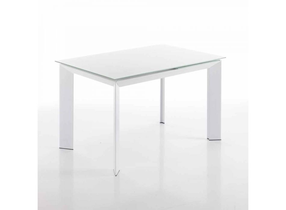 Esstisch mit Zeno weiß lackiertem Hartglas Viadurini