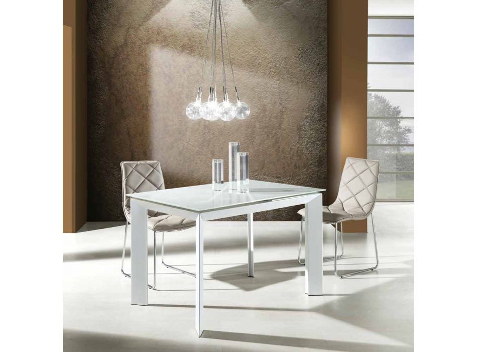 Esstisch mit Zeno weiß lackiertem Hartglas Viadurini