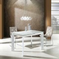 Esstisch mit Zeno weiß lackiertem Hartglas