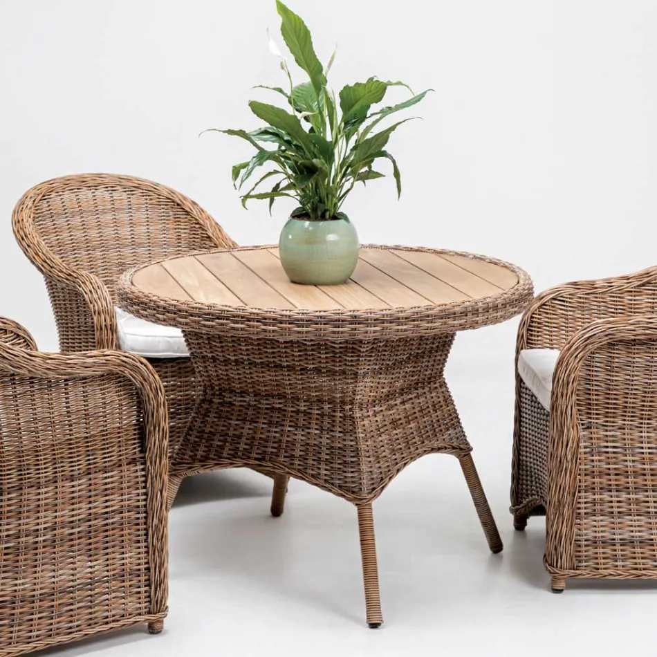 Esstisch für den Außenbereich mit breiter natürlicher Teakholzplatte - Melina Viadurini