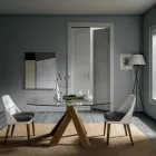 Wohnzimmer Esstisch Glasplatte und Holzbeine - Botanical Viadurini