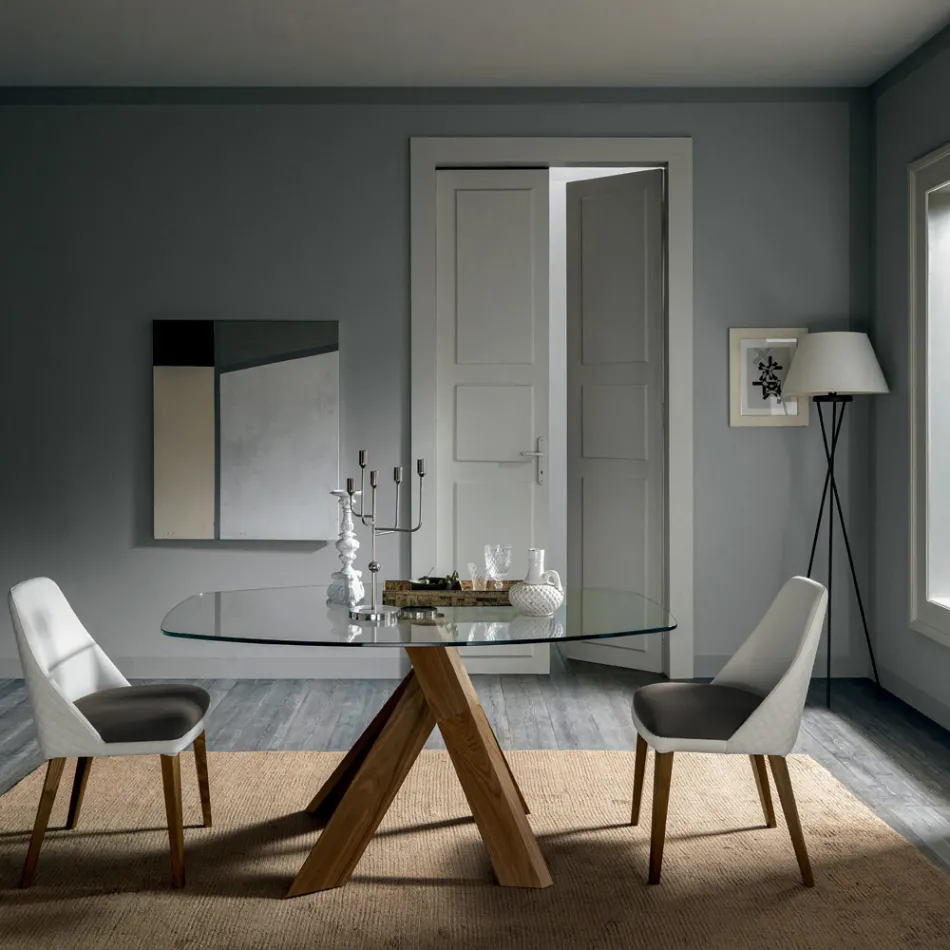 Wohnzimmer Esstisch Glasplatte und Holzbeine - Botanical Viadurini