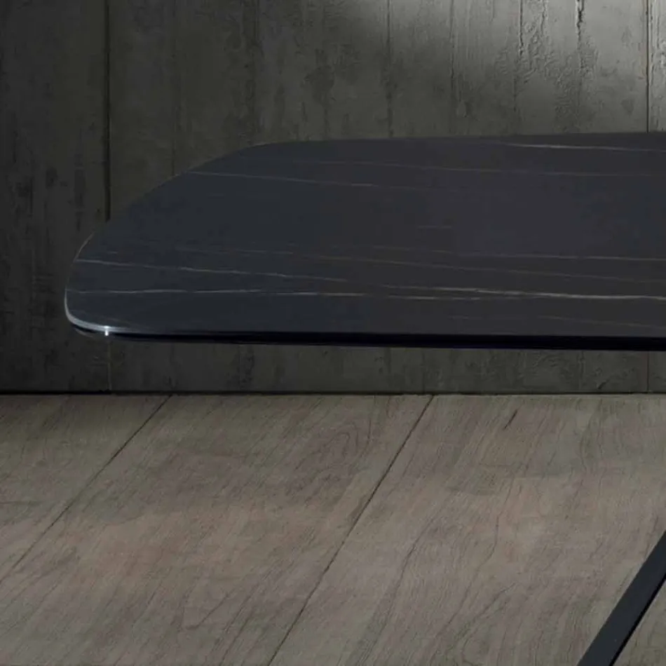 Design Esstisch aus Keramik mit Portoro-Effekt und Mattmetall - Falcon Viadurini