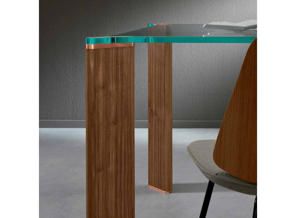 Luxus Esstisch Glasplatte und Holzbeine 4 Größen - Kuduro Viadurini