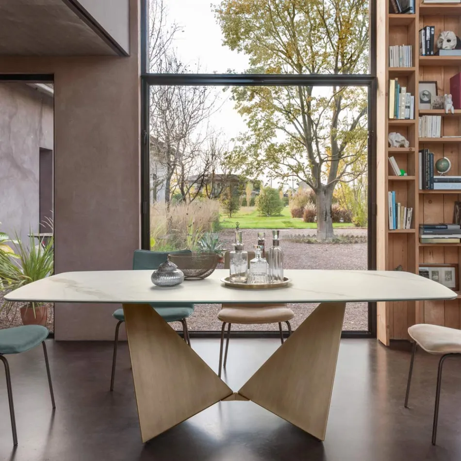 Esstisch aus 3 mm starker Keramik und Metallbasis, hergestellt in Italien – Pfingstrose Viadurini