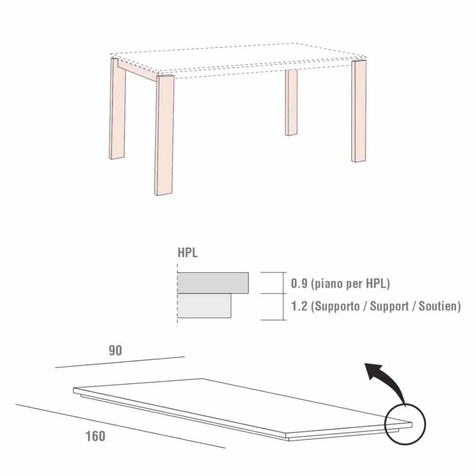 Esstisch in HPL-Marmoroptik und lackiertem Metall Made in Italy - Jupiter Viadurini