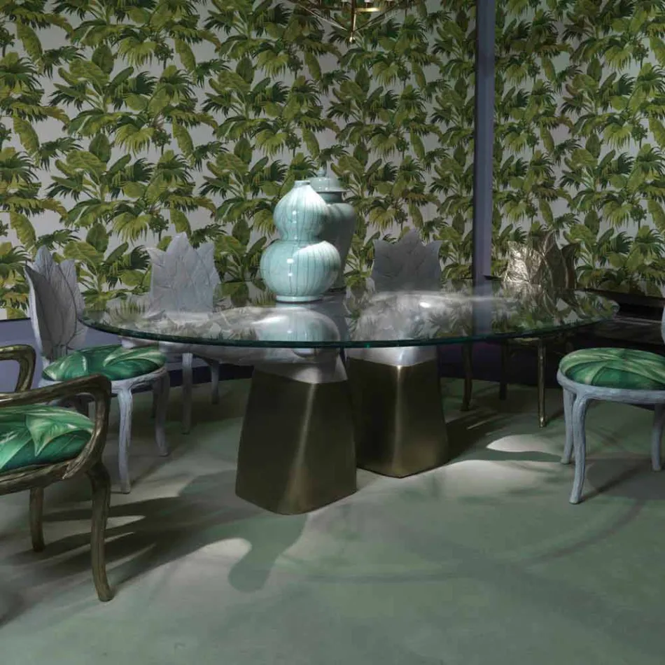 Esstisch aus Holz mit Glasplatte, Made in Italy, Bartolo Viadurini