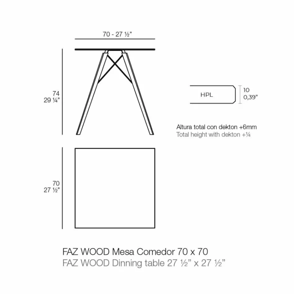 Square Design Holz und HPL Esstisch, 4 Stück - Faz Wood von Vondom Viadurini