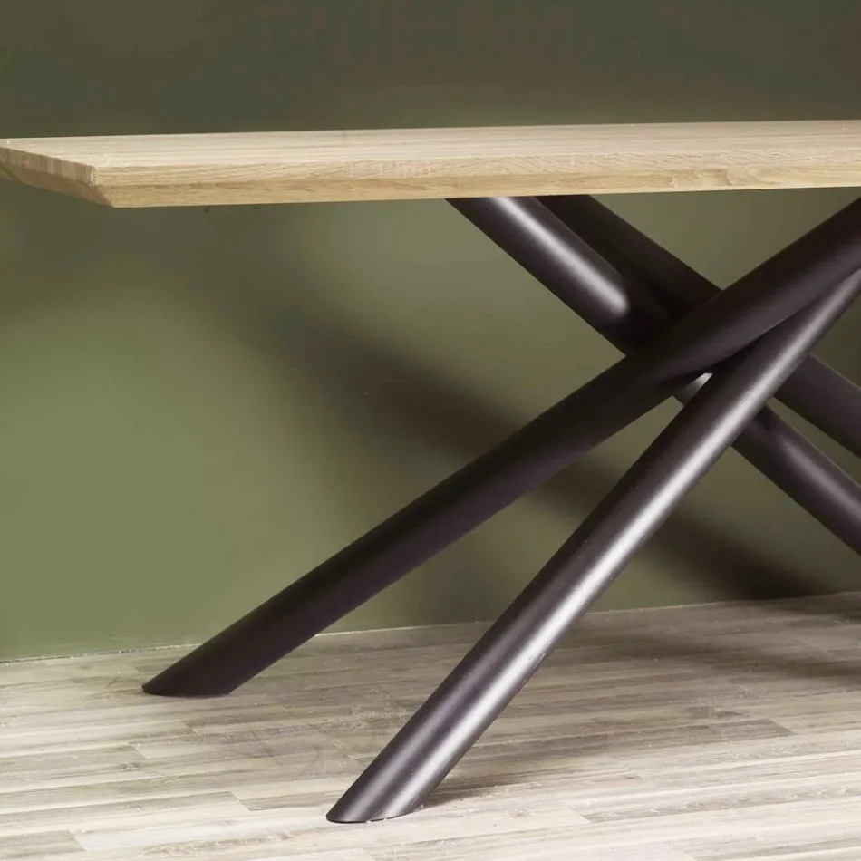 Esstisch in MDF-Holzoptik und schwarzem Metallgestell - Sunset Viadurini