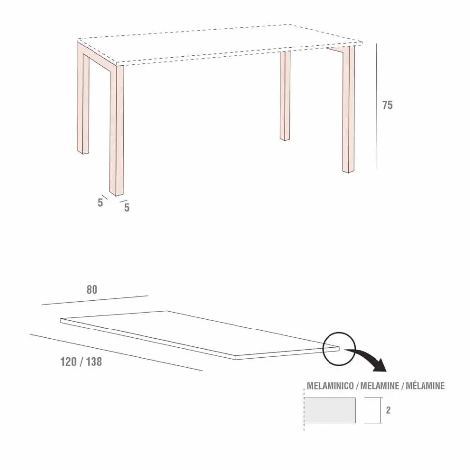 Esstisch aus Melamin und lackiertem Metall Made in Italy - Remigio Viadurini