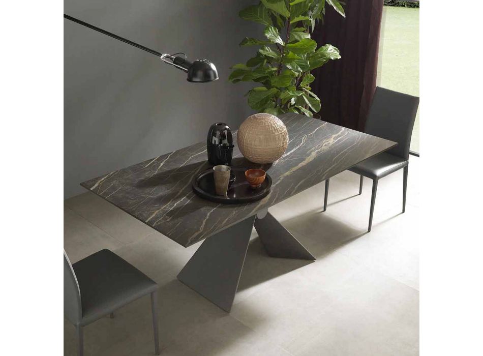 Esstisch aus Metall und Keramikplatte Made in Italy Design - Anaconda Viadurini