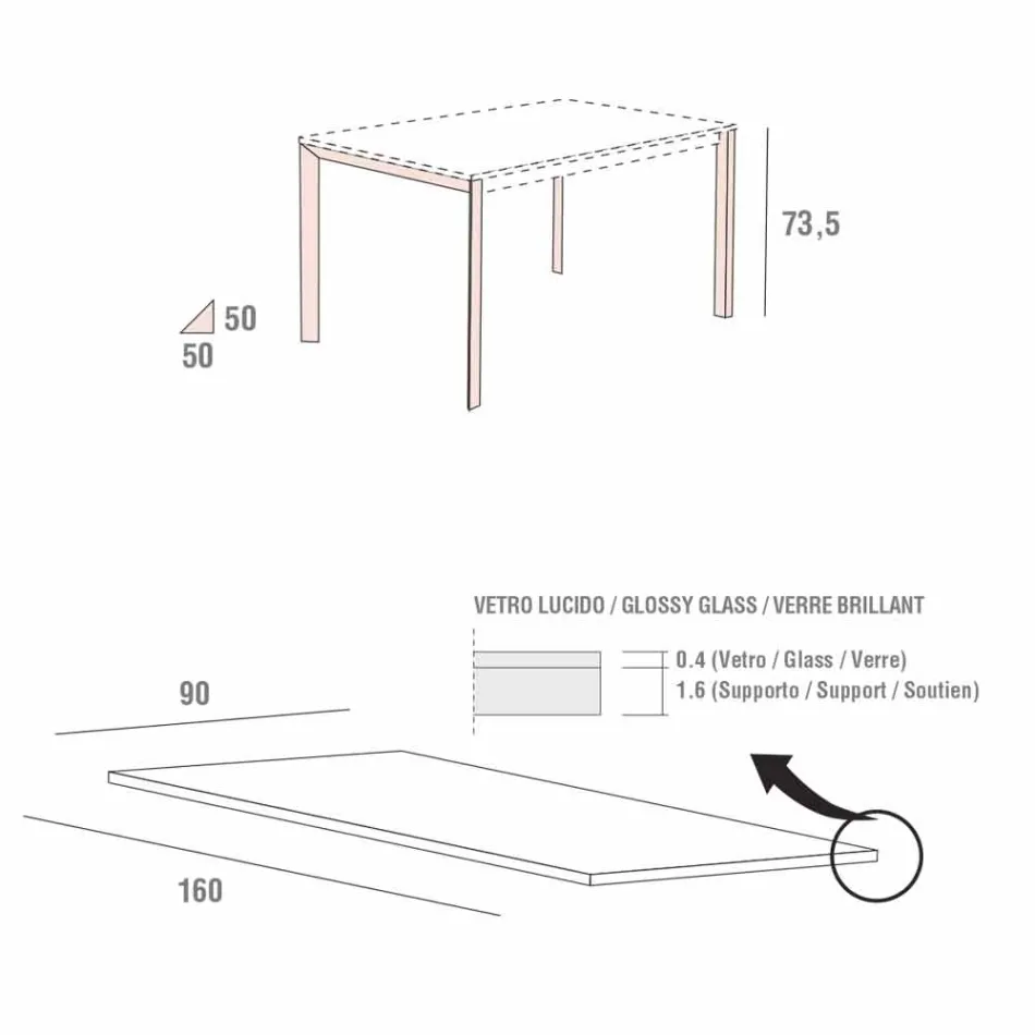 Esstisch aus weißem Glas und lackiertem Metall Made in Italy - Brooch Viadurini