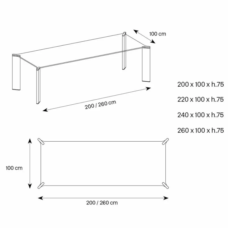 Esstisch aus extra klarem Glas Luxury Design 4 Dimensions - Kuduro Viadurini