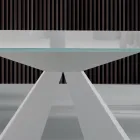 Moderner Esstisch aus Glas und weißem Stahl, hergestellt in Italien – Dalmatiner Viadurini