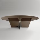 Ovaler Esstisch mit Glasplatte und Untergestell Made in Italy - Tiseo Viadurini