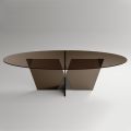 Ovaler Esstisch mit Glasplatte und Untergestell Made in Italy - Tiseo