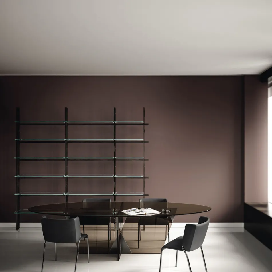 Ovaler Esstisch mit Glasplatte und Untergestell Made in Italy - Tiseo Viadurini