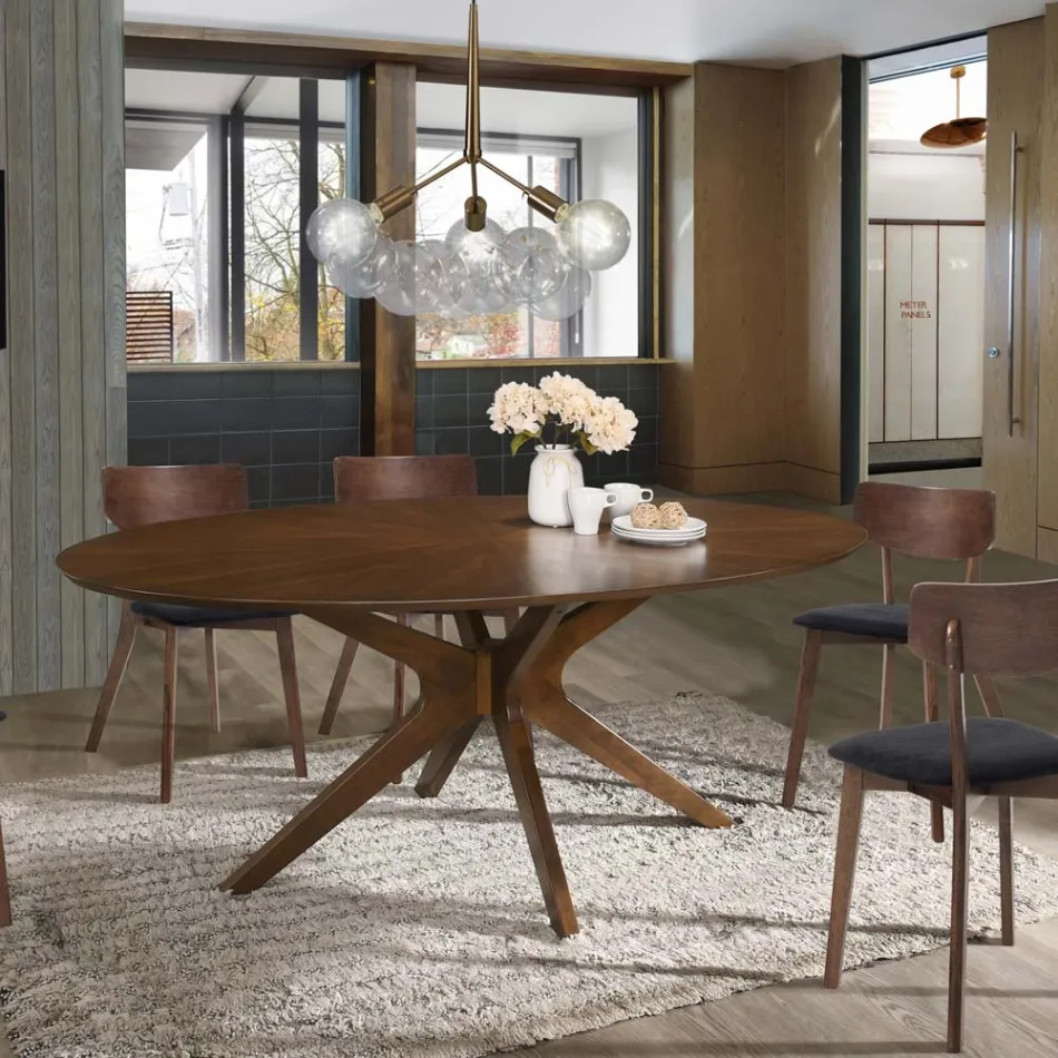 Ovaler Esstisch aus Mdf mit Massivholzstruktur - Fulmine Viadurini