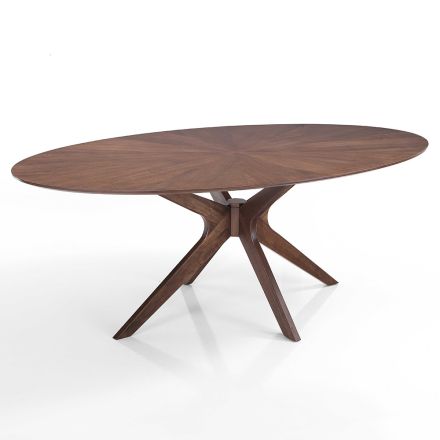 Ovaler Esstisch aus Mdf mit Massivholzstruktur - Fulmine Viadurini