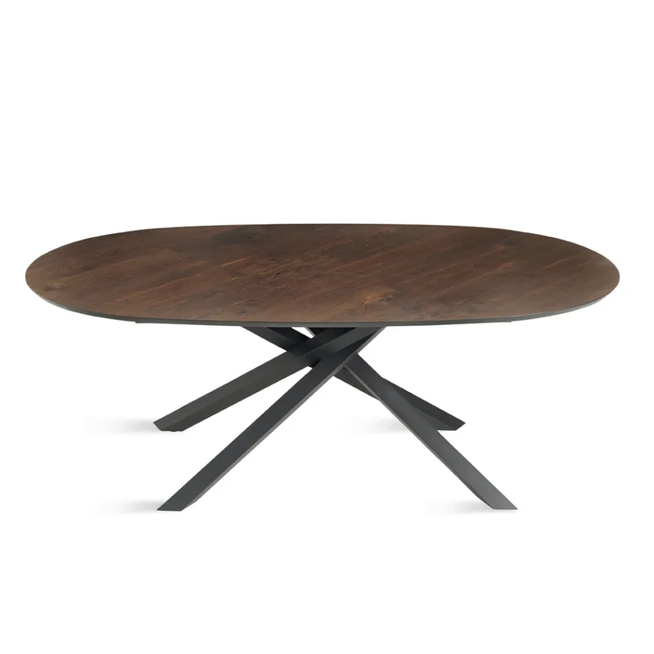 Ovaler Esstisch aus Eichenfurnier und schwarzem Metallgestell - Domo Viadurini