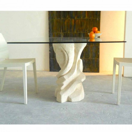 Platz Esstisch in Stein mit Glasplatte Leda Viadurini