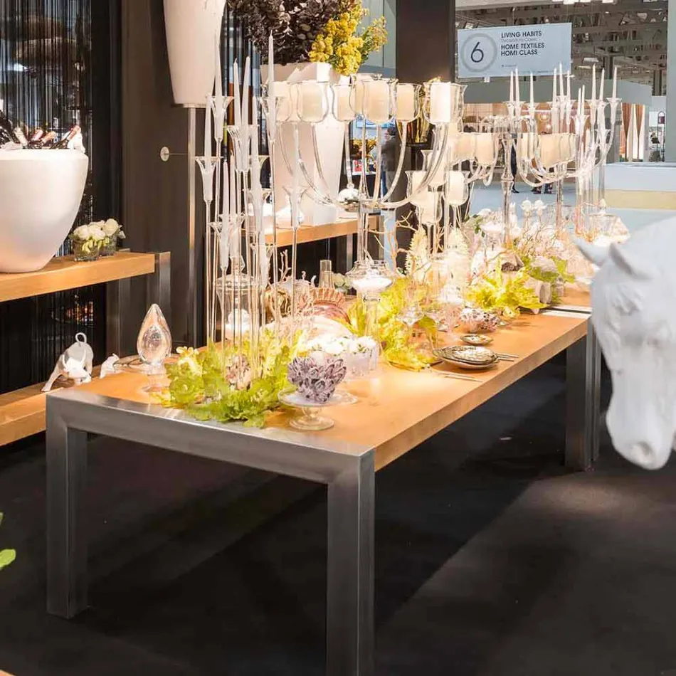 Rechteckiger Esstisch aus Eichenholz und Frodo-Stahl Viadurini