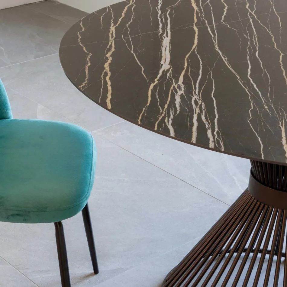 Runder Esstisch aus polierter Florim-Keramik und Stahlgestell – Denali Viadurini