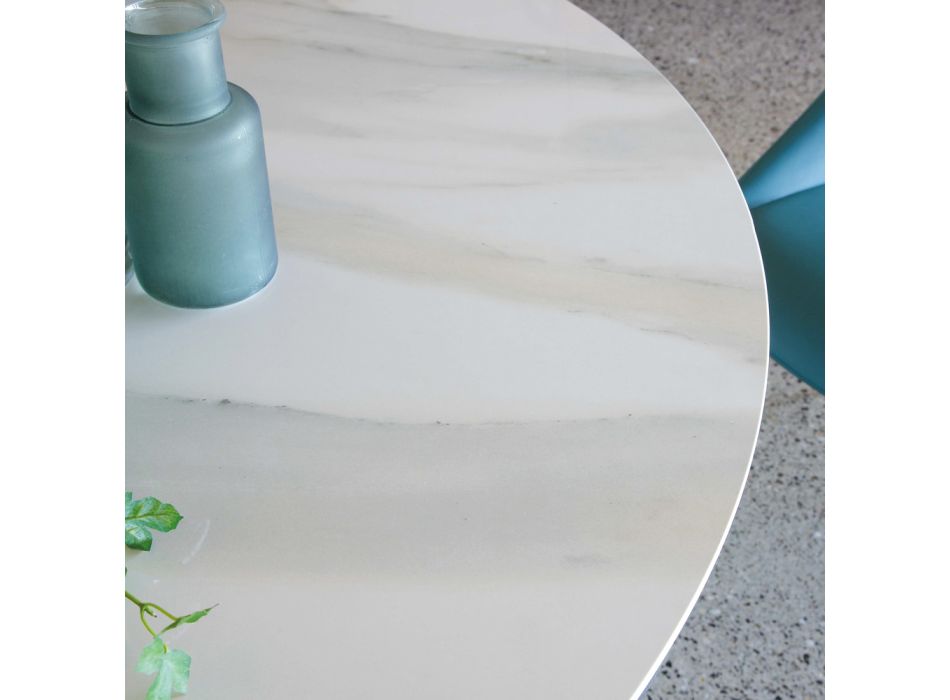 Runder Esstisch aus polierter Florim-Keramik und Stahlgestell – Denali Viadurini