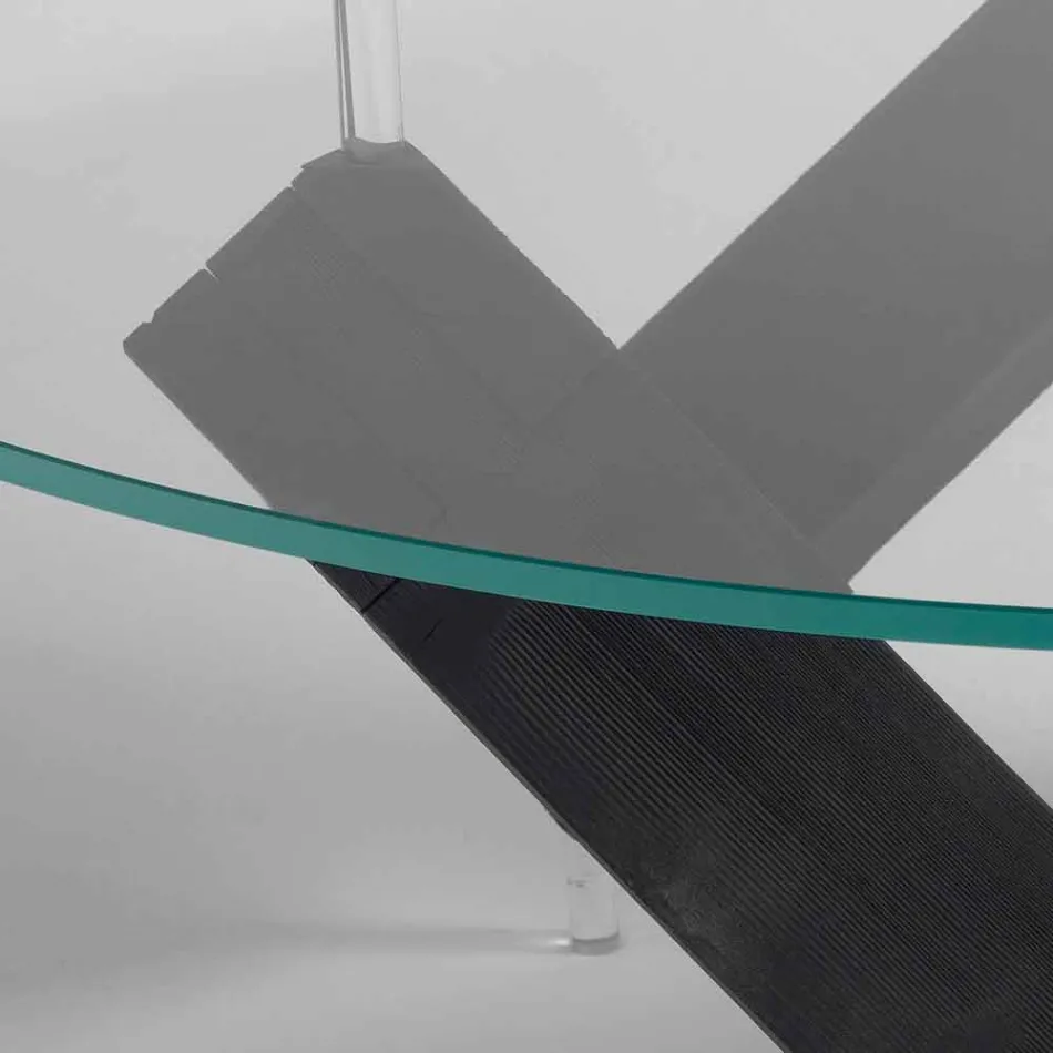 Runder Esstisch aus Holz mit Glasplatte Bao, modernes Design Viadurini