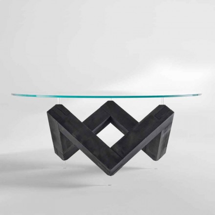 Runder Esstisch aus Holz mit Glasplatte Bao, modernes Design Viadurini