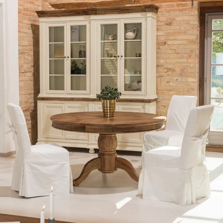 Runder Esstisch aus recyceltem Tropenholz mit zentralem Fuß - Slide Viadurini