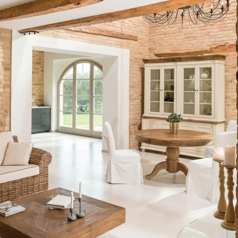 Runder Esstisch aus recyceltem Tropenholz mit zentralem Fuß - Slide Viadurini