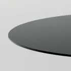 Runder Esstisch aus Rauchglas mit Holzsockel Made in Italy - Rondo Viadurini