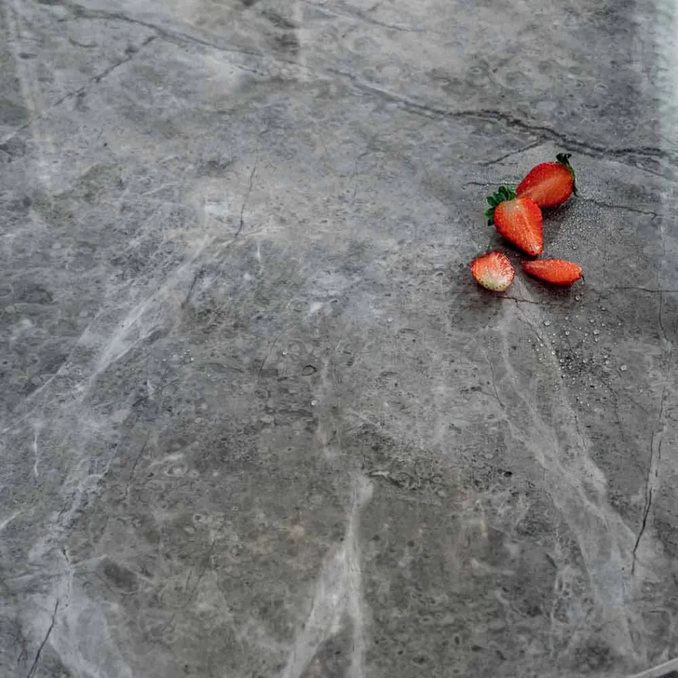 Moderner runder Esstisch aus Keramikmarmor und Metalleffekt - Jarvis Viadurini