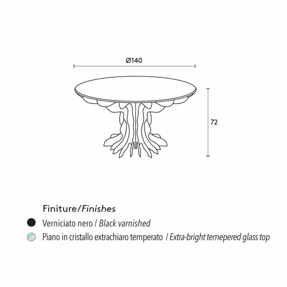 Cassia runder Esstisch, Klavier schwarzes Holz und Glas Viadurini