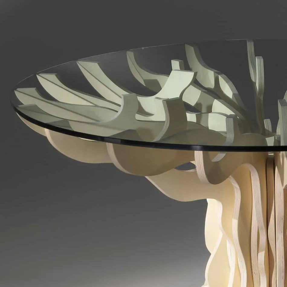 Runde Speiseholztisch mit gehärtetem Glas Dalia Viadurini