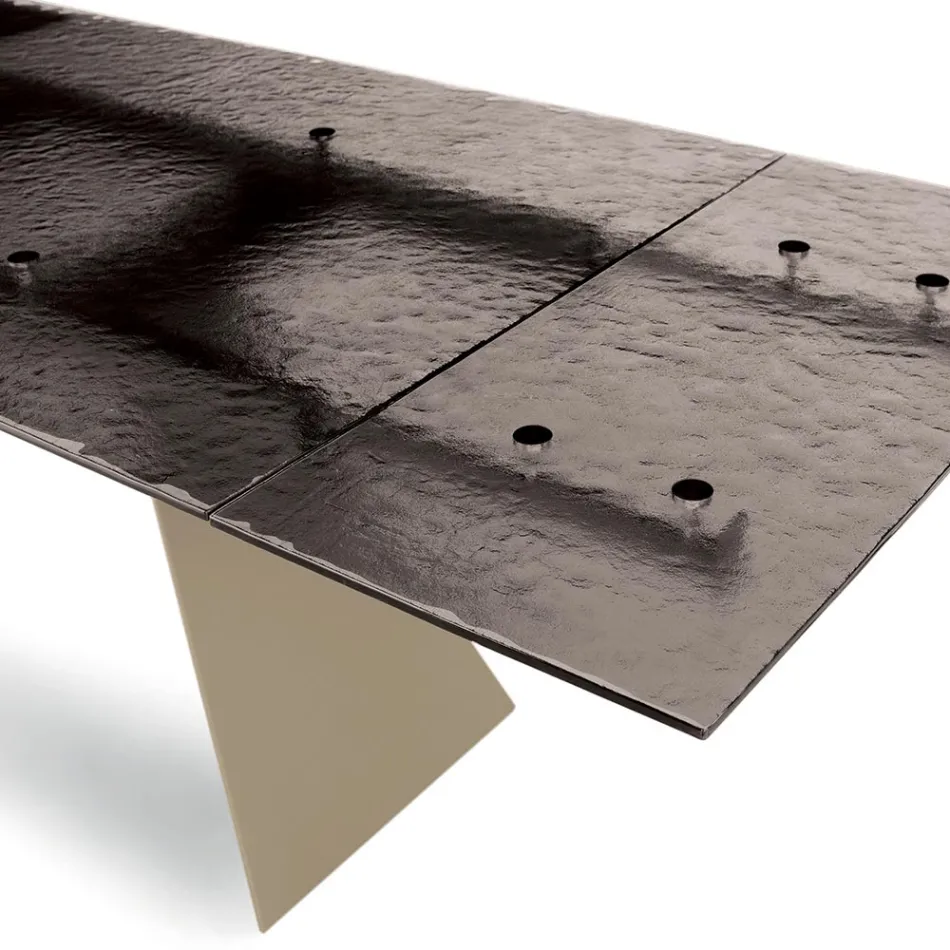 160x90 Wohnzimmertisch mit transparenter, gehämmertem Glasplatte - Martello Viadurini