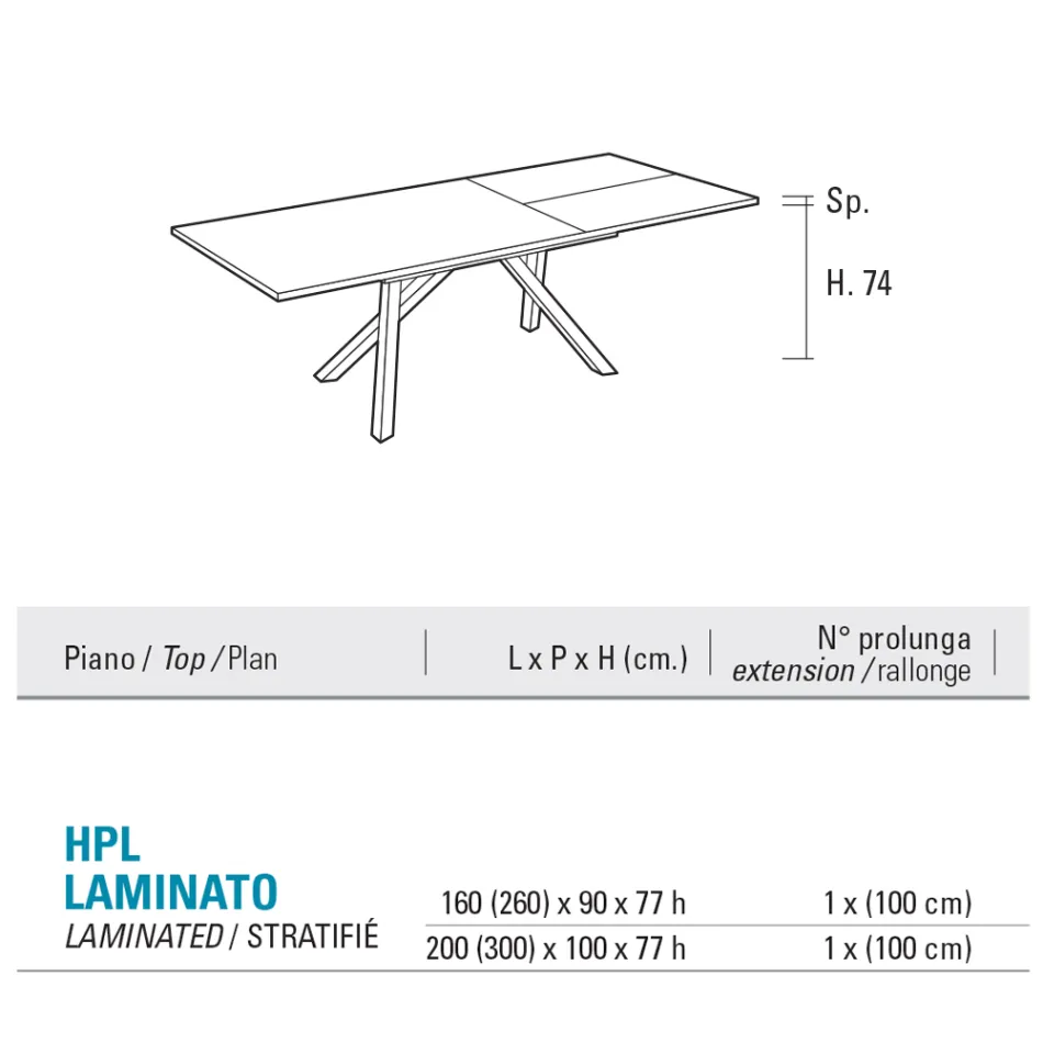 Ausziehbarer Wohnzimmertisch 260 oder 300 cm aus Metall und HPL - Borgo Viadurini