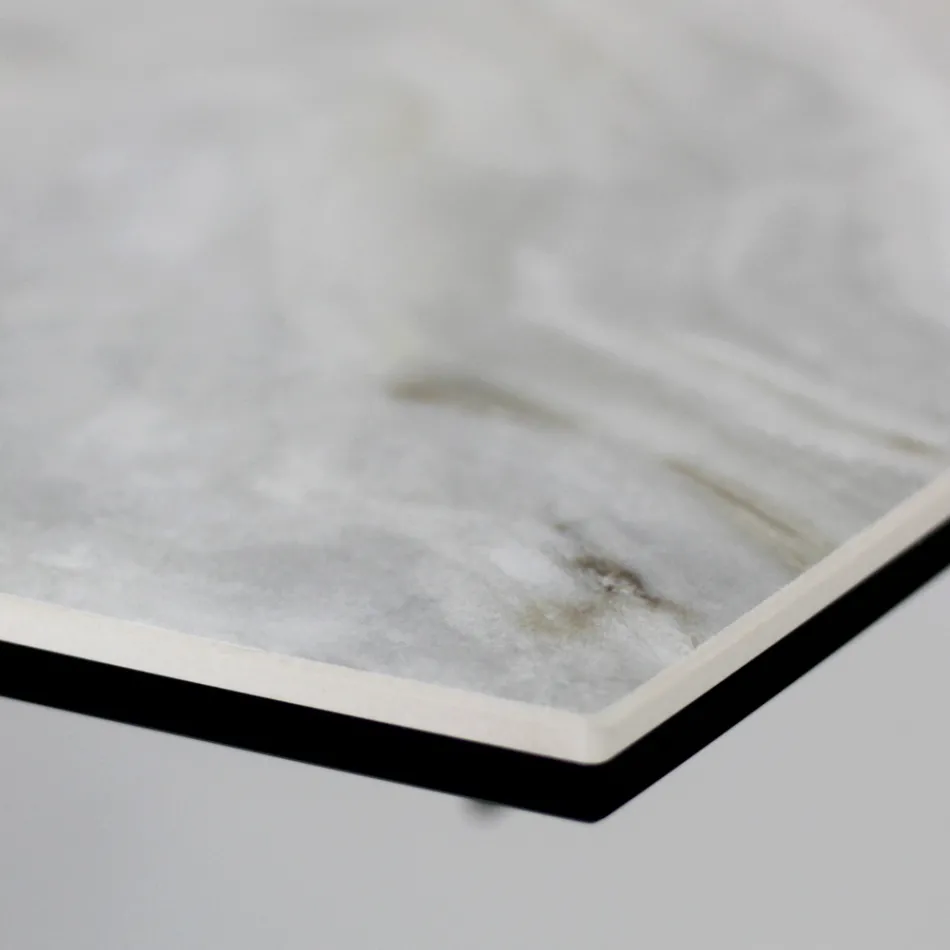 Ausziehbarer Wohnzimmertisch mit tonnenförmiger Platte aus Keramik, hergestellt in Italien – Gläser Viadurini