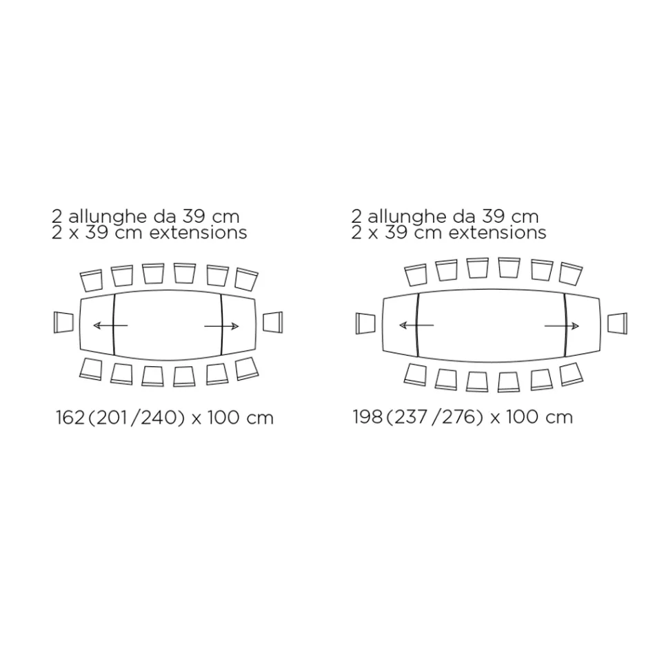 Ausziehbarer Wohnzimmertisch mit tonnenförmiger Platte aus Keramik, hergestellt in Italien – Gläser Viadurini