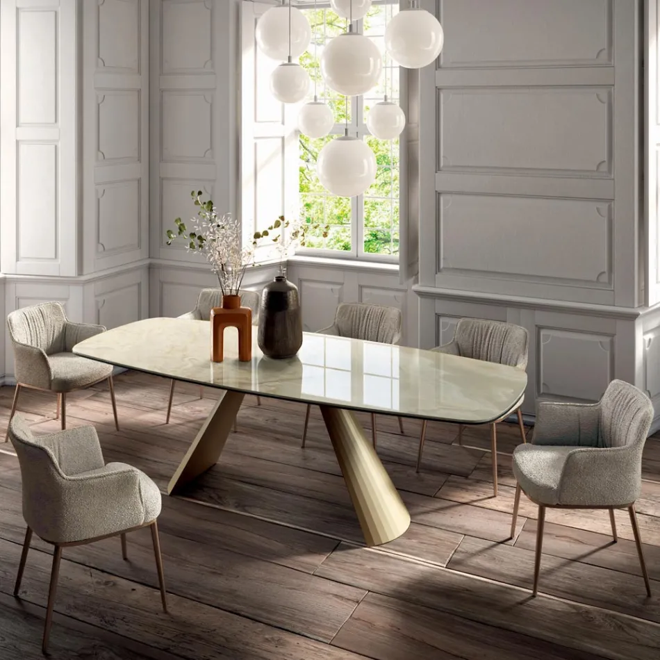 Fester Wohnzimmertisch mit tonnenförmiger Platte aus Keramik, hergestellt in Italien – Gläser Viadurini