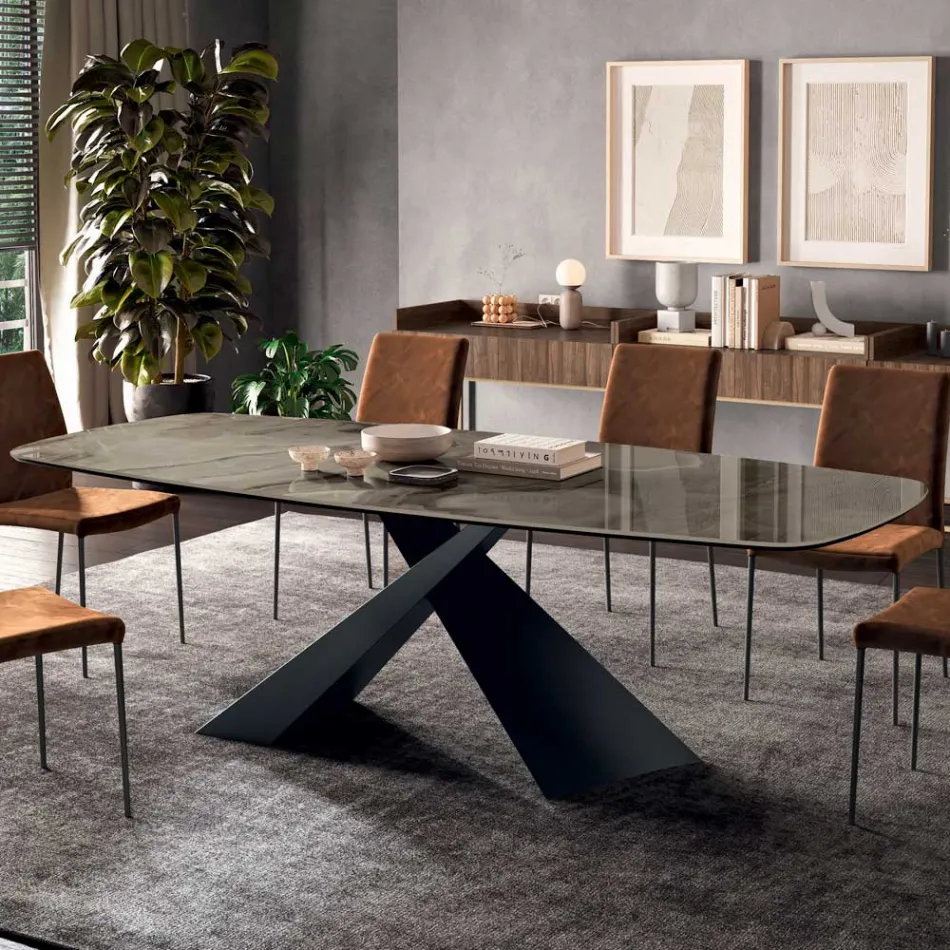 Fester Wohnzimmertisch mit Keramikplatte, hergestellt in Italien – Feiertage Viadurini