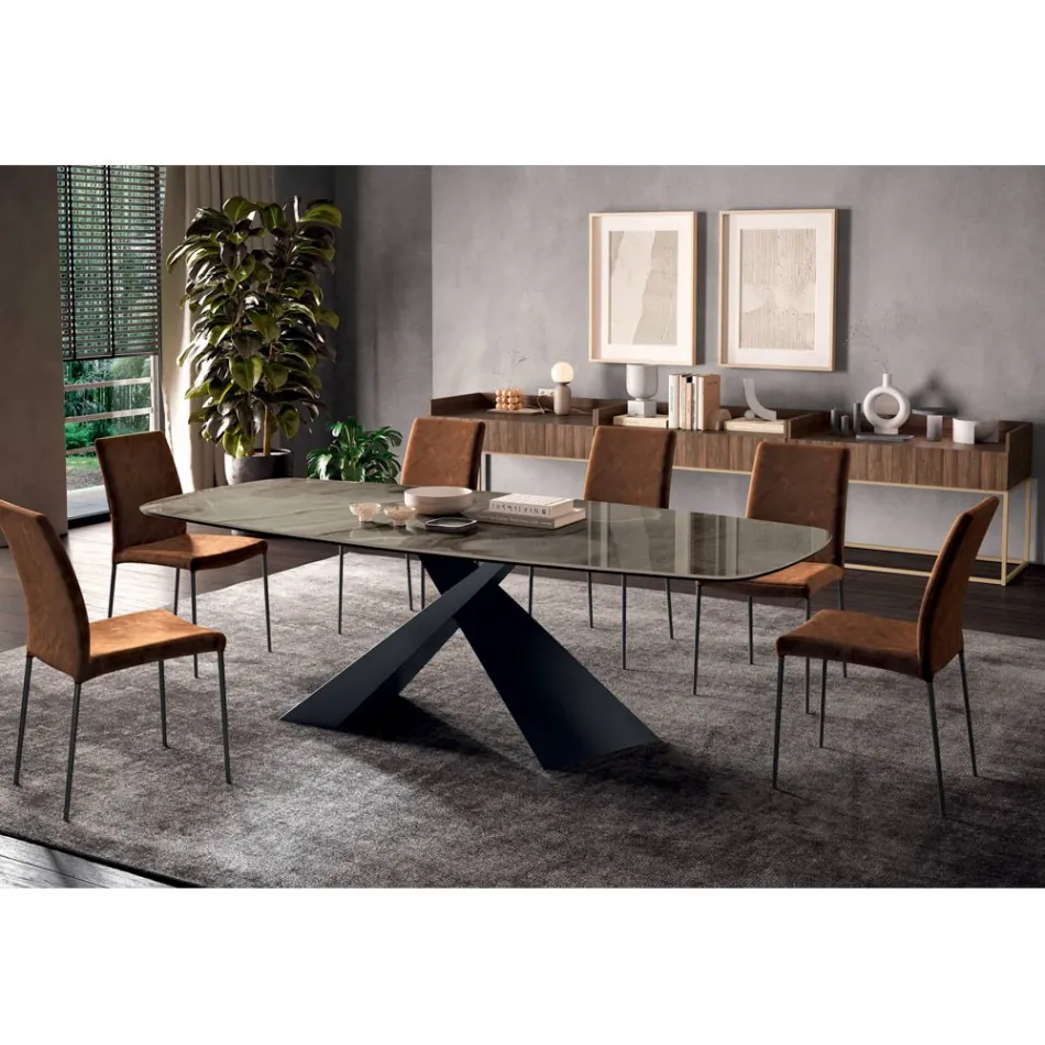 Fester Wohnzimmertisch mit Keramikplatte, hergestellt in Italien – Feiertage Viadurini