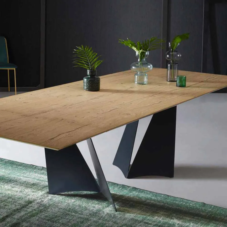 Ausziehbarer Designtisch Bis zu 294 cm in Holz und Metall Made in Italy - Nuzzo Viadurini