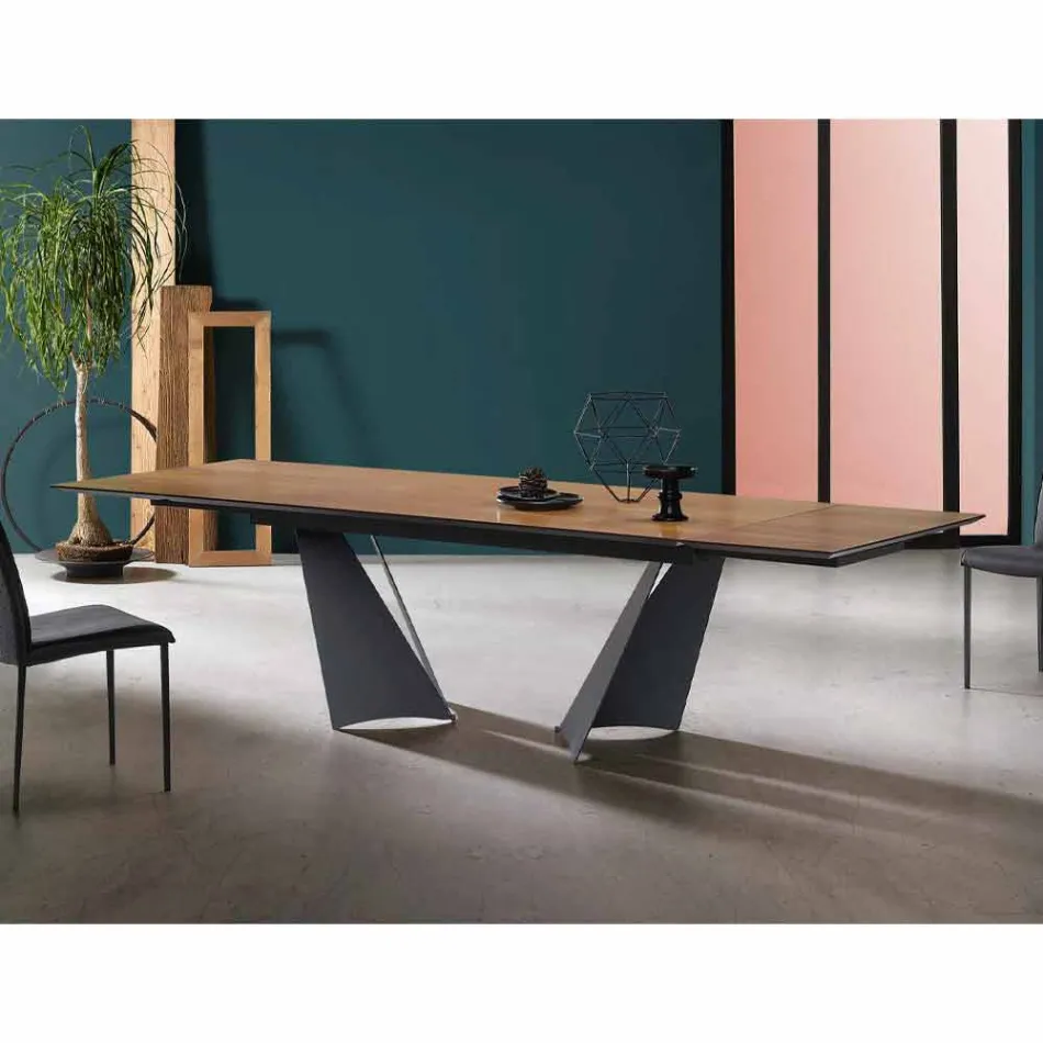 Ausziehbarer Designtisch Bis zu 294 cm in Holz und Metall Made in Italy - Nuzzo Viadurini