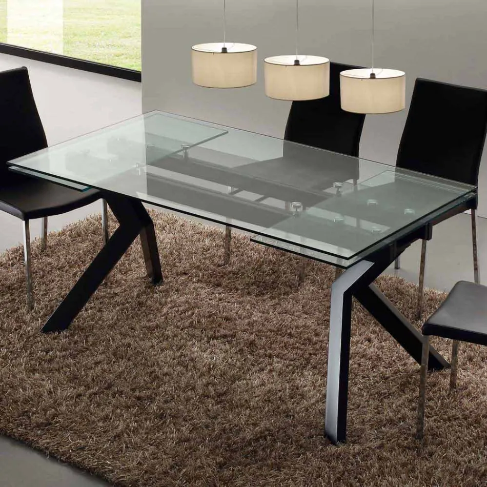 Designer Tisch ausziehbar Metall und gehärtetes Glas Mesa Viadurini