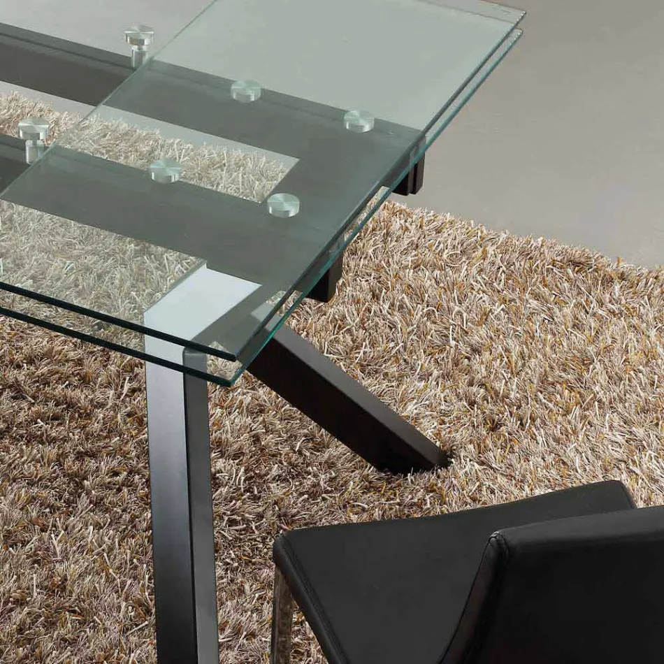 Designer Tisch ausziehbar Metall und gehärtetes Glas Mesa Viadurini