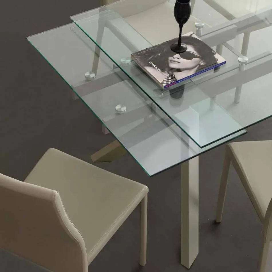 Designer Tisch ausziehbar Metall und gehärtetes Glas Mesa Viadurini