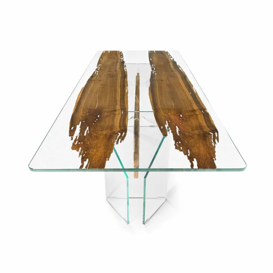 Delphin Holz-Design Tisch und Venedig venezianischem Glas Viadurini