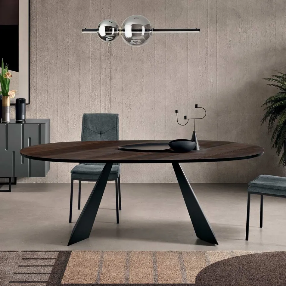 Fester Tisch 210x109 cm aus Metall und ovalem Eichenfurnier - Marcello Viadurini